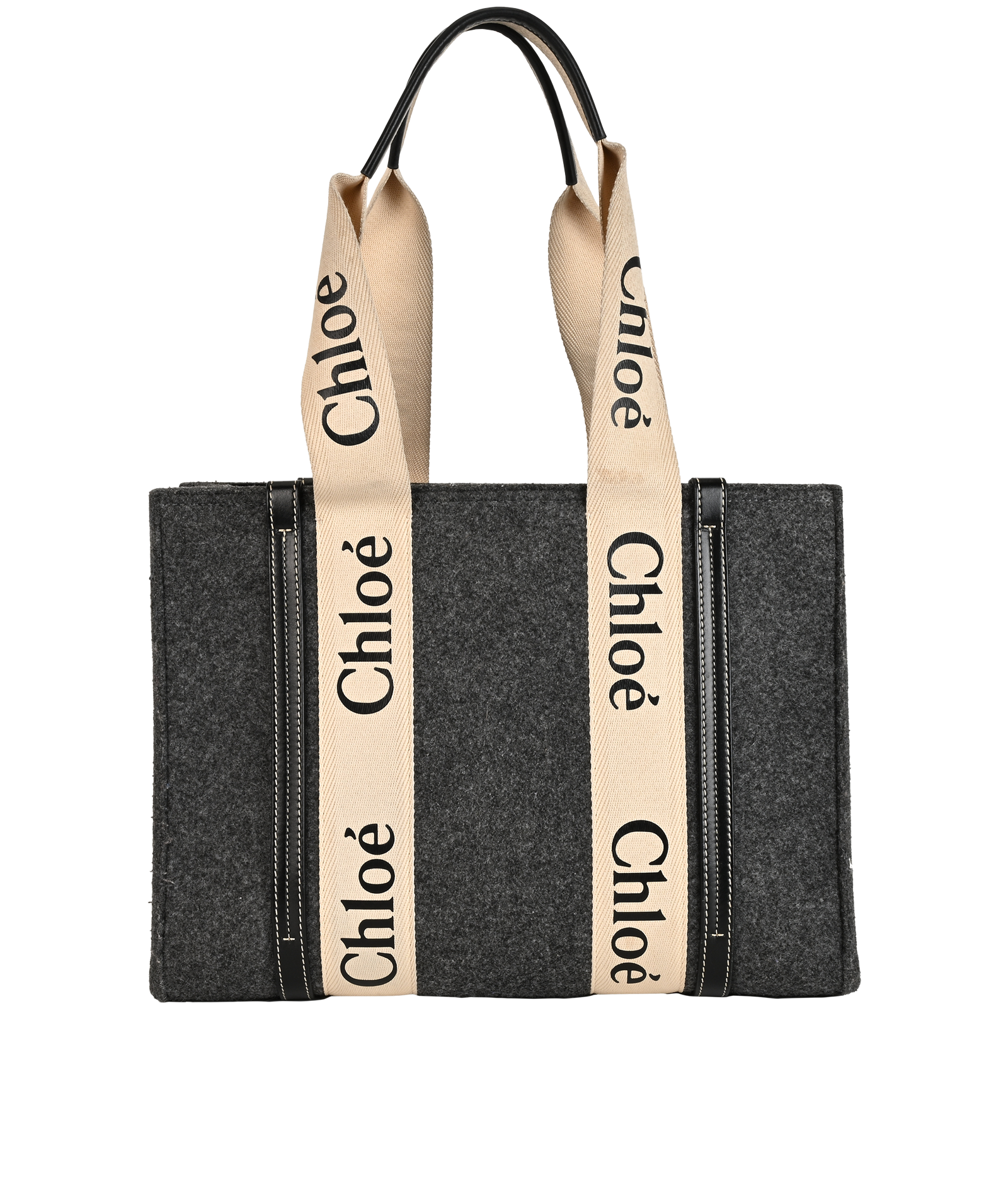 Medium Woody Tote Bag, &pound;495, Handbags, Cream/Grey, Felt/Polyester Mix, Back view
